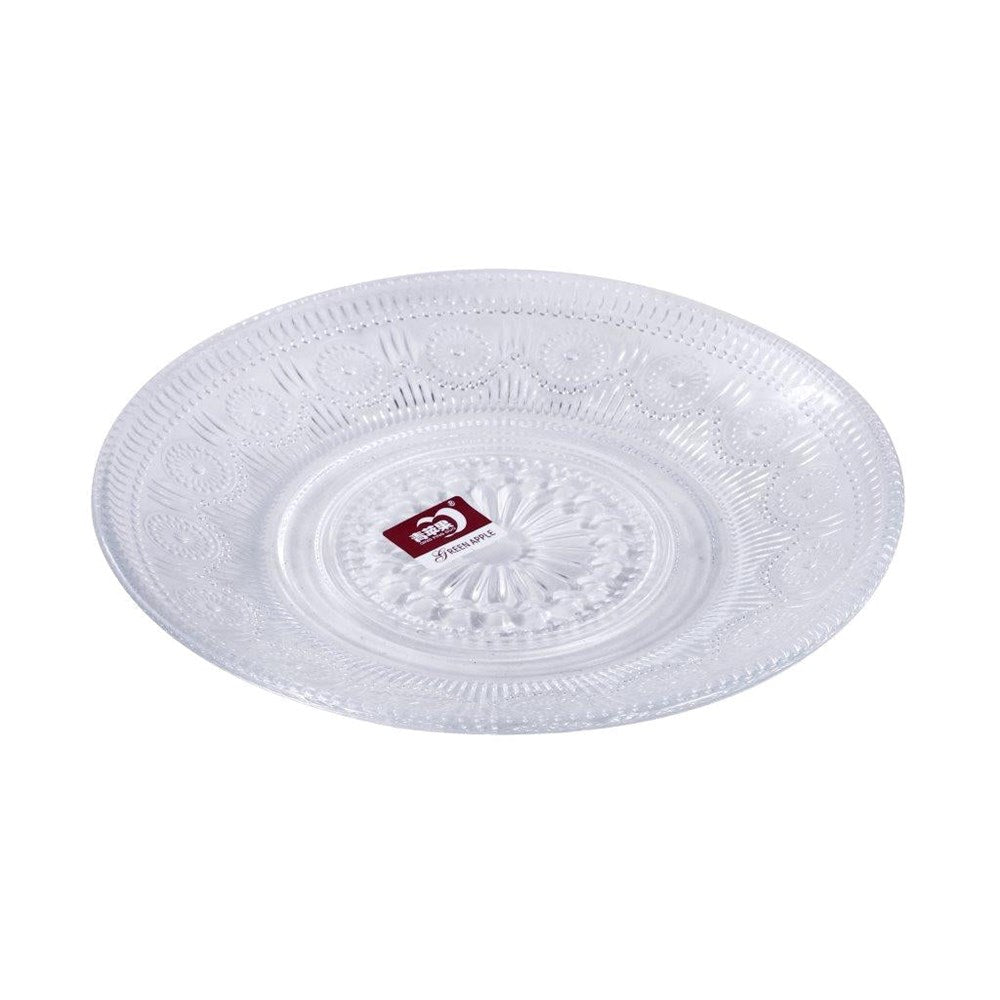 Engraved Design Clear Glass Tea Cup with Saucer Set of 6 210 ml