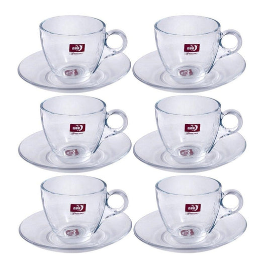 Glass Tea Cup with Saucer Set of 6 190 ml