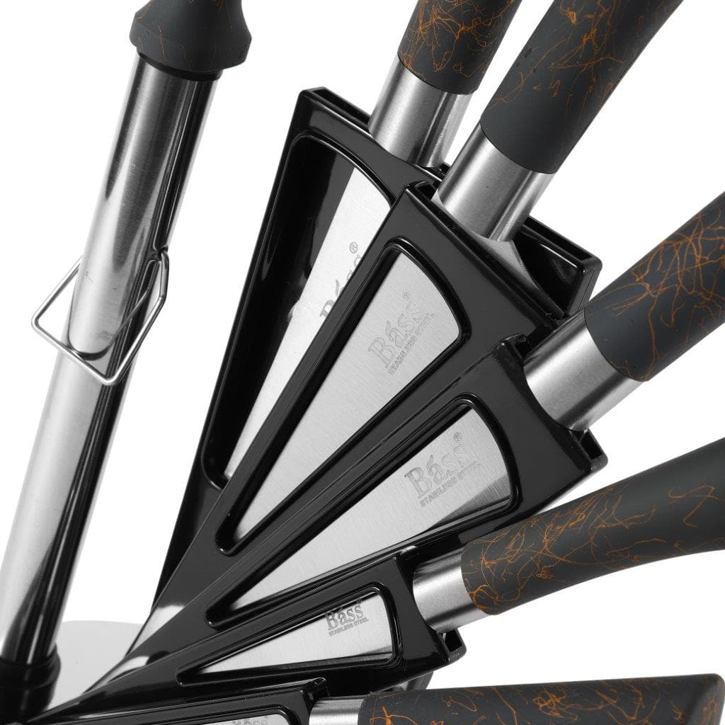 Bass Brand Premium Quality Stainless Steel Chef Kitchen Knife Set of 8 Pcs Grey Handle 30 cm