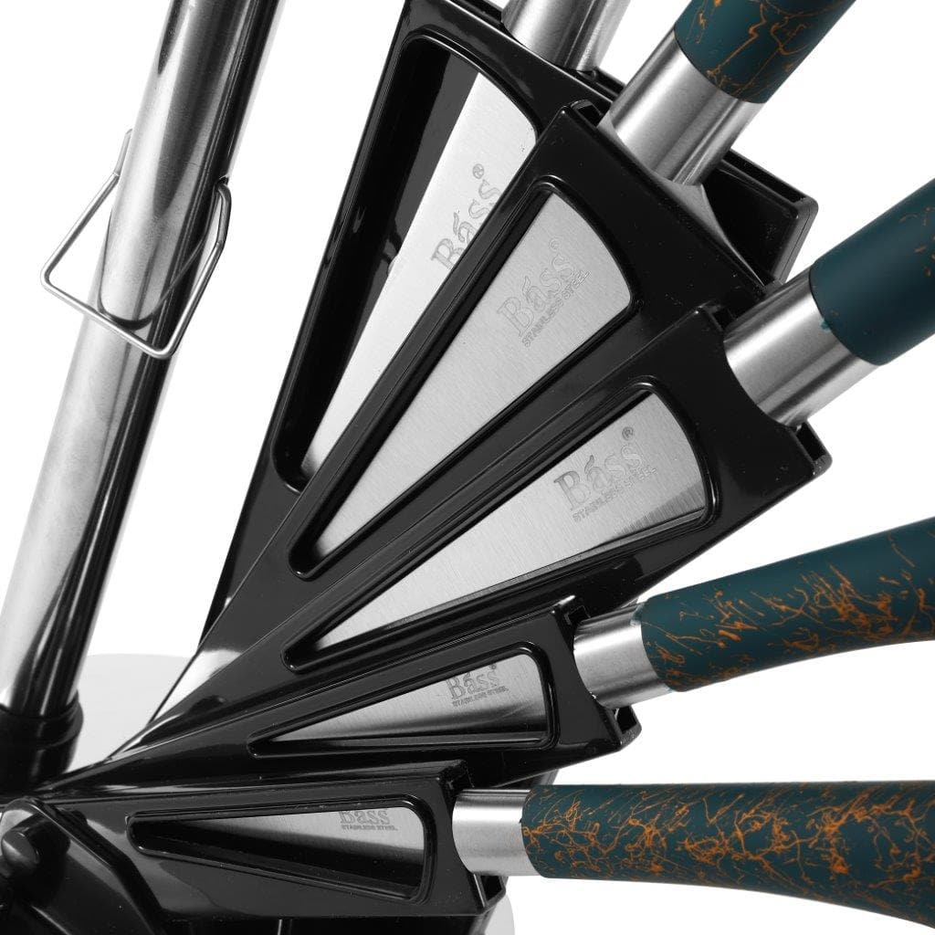 Bass Brand Premium Quality Stainless Steel Chef Kitchen Knife Set of 8 Pcs Green Handle 30 cm