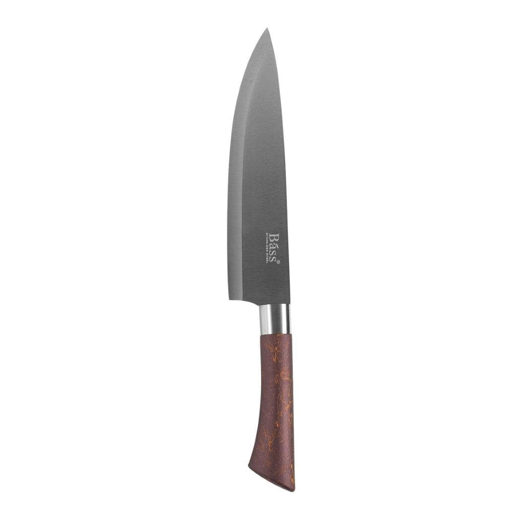 Bass Brand Premium Quality Stainless Steel Chef Kitchen Knife Set of 8 Pcs Maroon Handle 30 cm