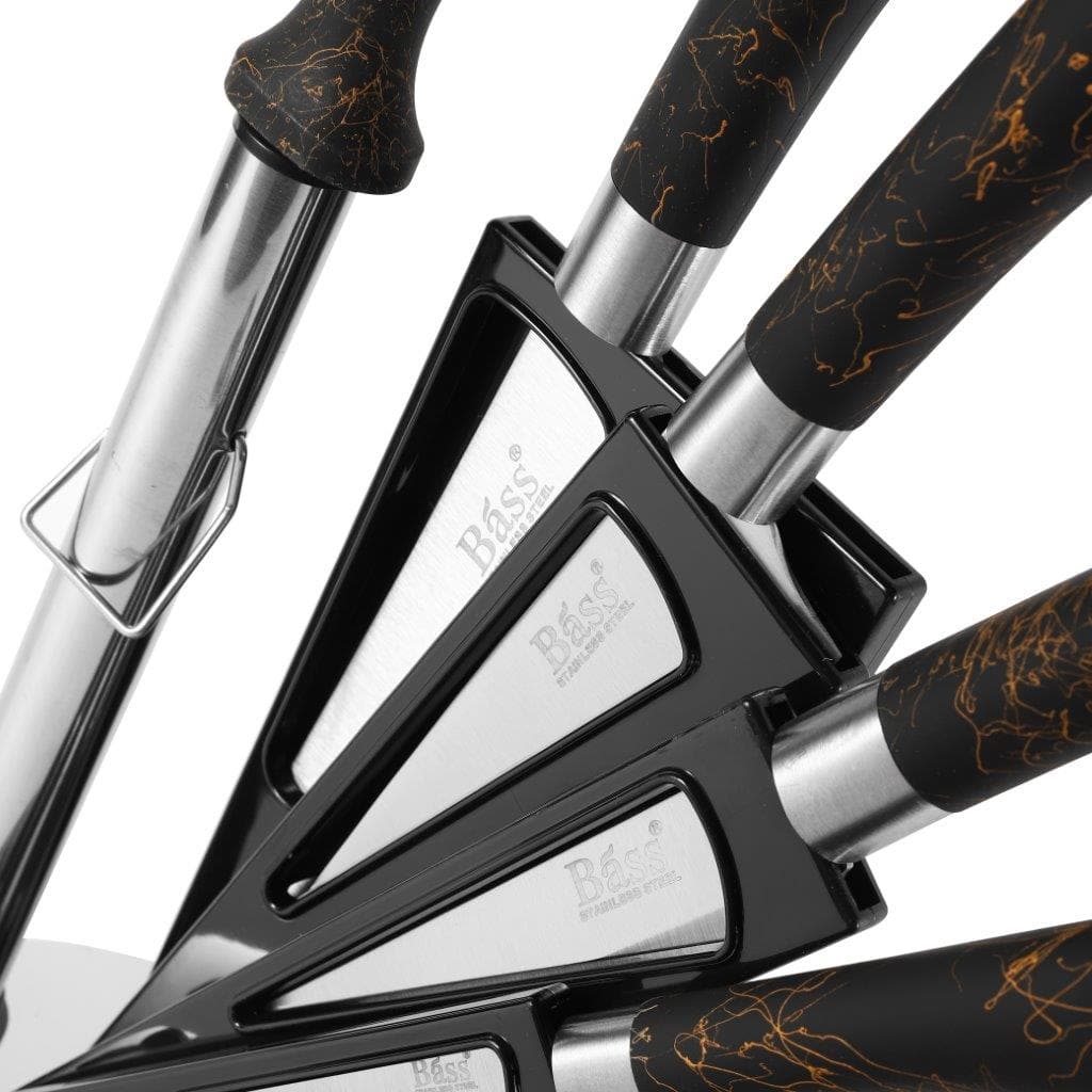 Bass Brand Premium Quality Stainless Steel Chef Kitchen Knife Set of 8 Pcs Black Handle 30 cm