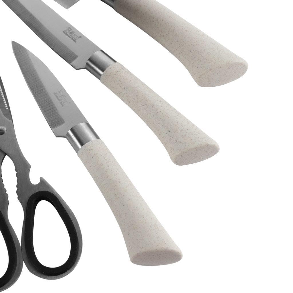 Bass Brand Premium Quality Stainless Steel Chef Kitchen Knife Set of 8 Pcs Cream Handle 30 cm