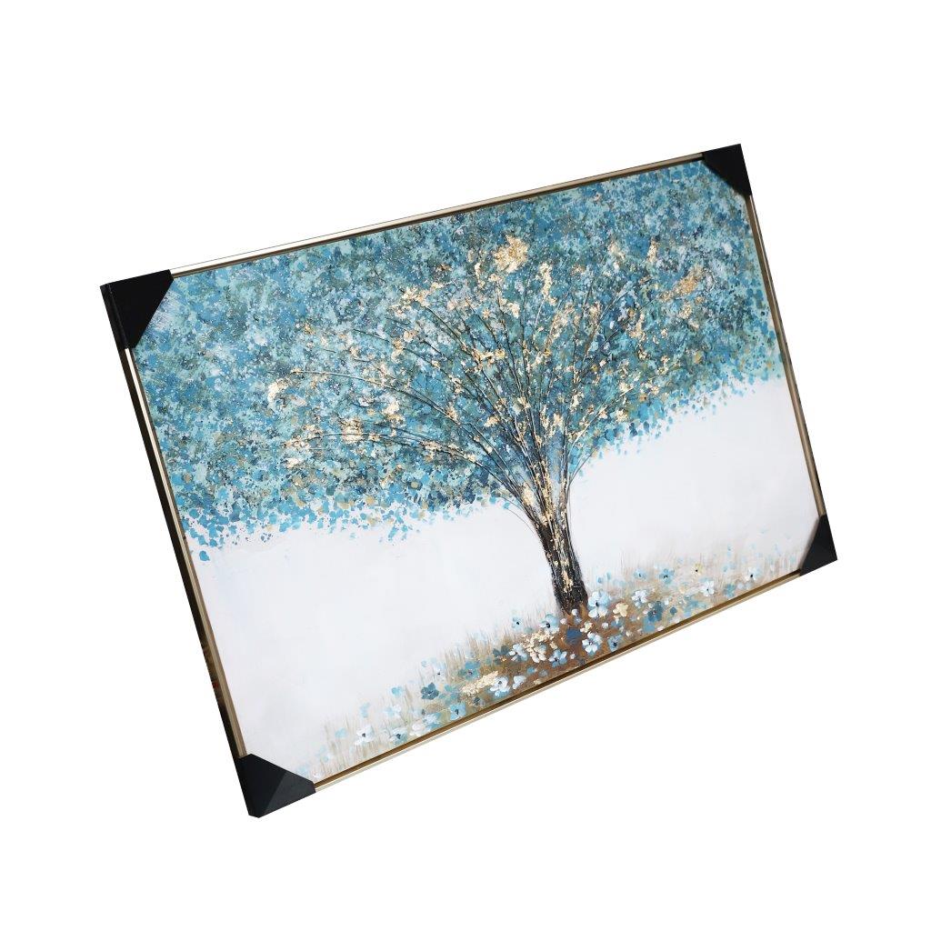Home Decor Landscape Canvas Wall Art Abstract Turquoise Floral Oil Painting PVC Frame 80*120*3.5 cm