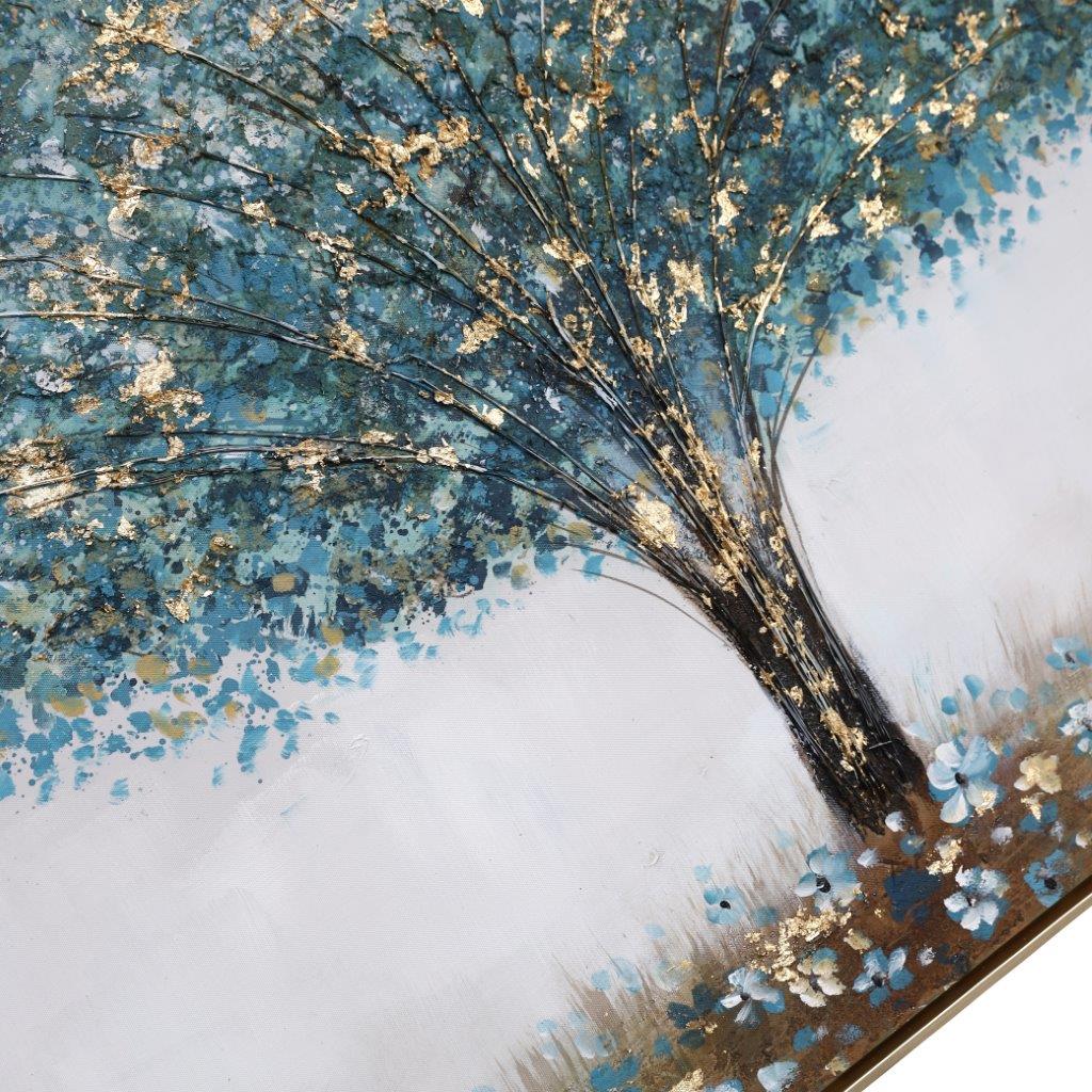 Home Decor Landscape Canvas Wall Art Abstract Turquoise Floral Oil Painting PVC Frame 80*120*3.5 cm