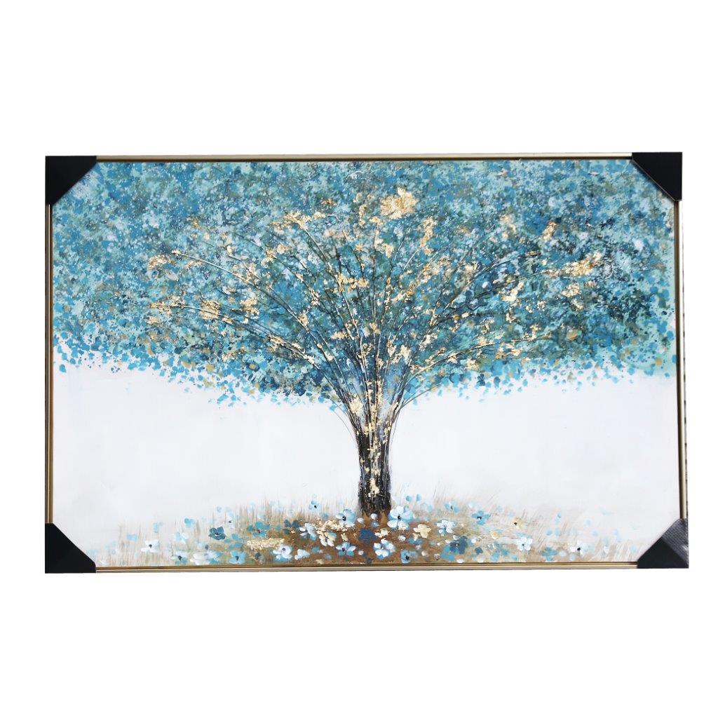Home Decor Landscape Canvas Wall Art Abstract Turquoise Floral Oil Painting PVC Frame 80*120*3.5 cm