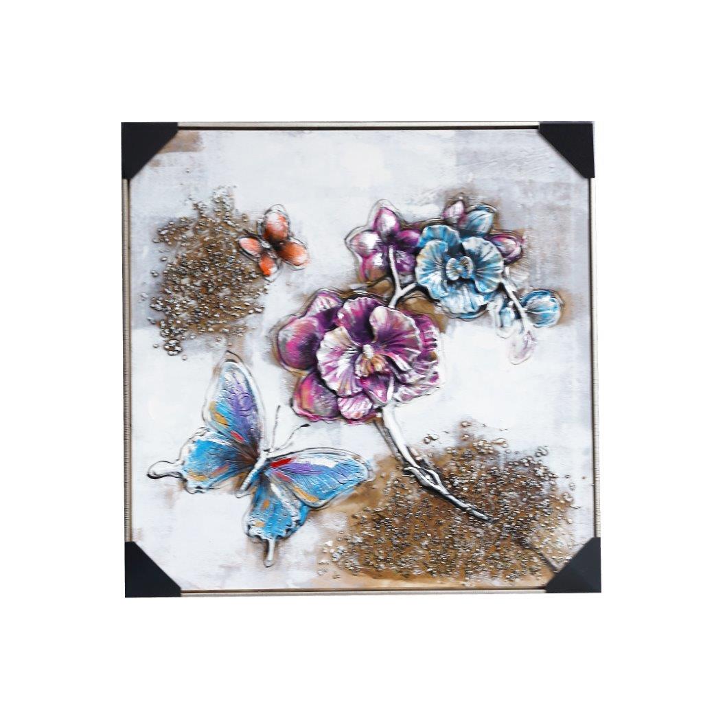 Home Decor Landscape Canvas Wall Art Abstract Butterfly Floral Oil Painting PVC Frame 80*80*3.5 cm