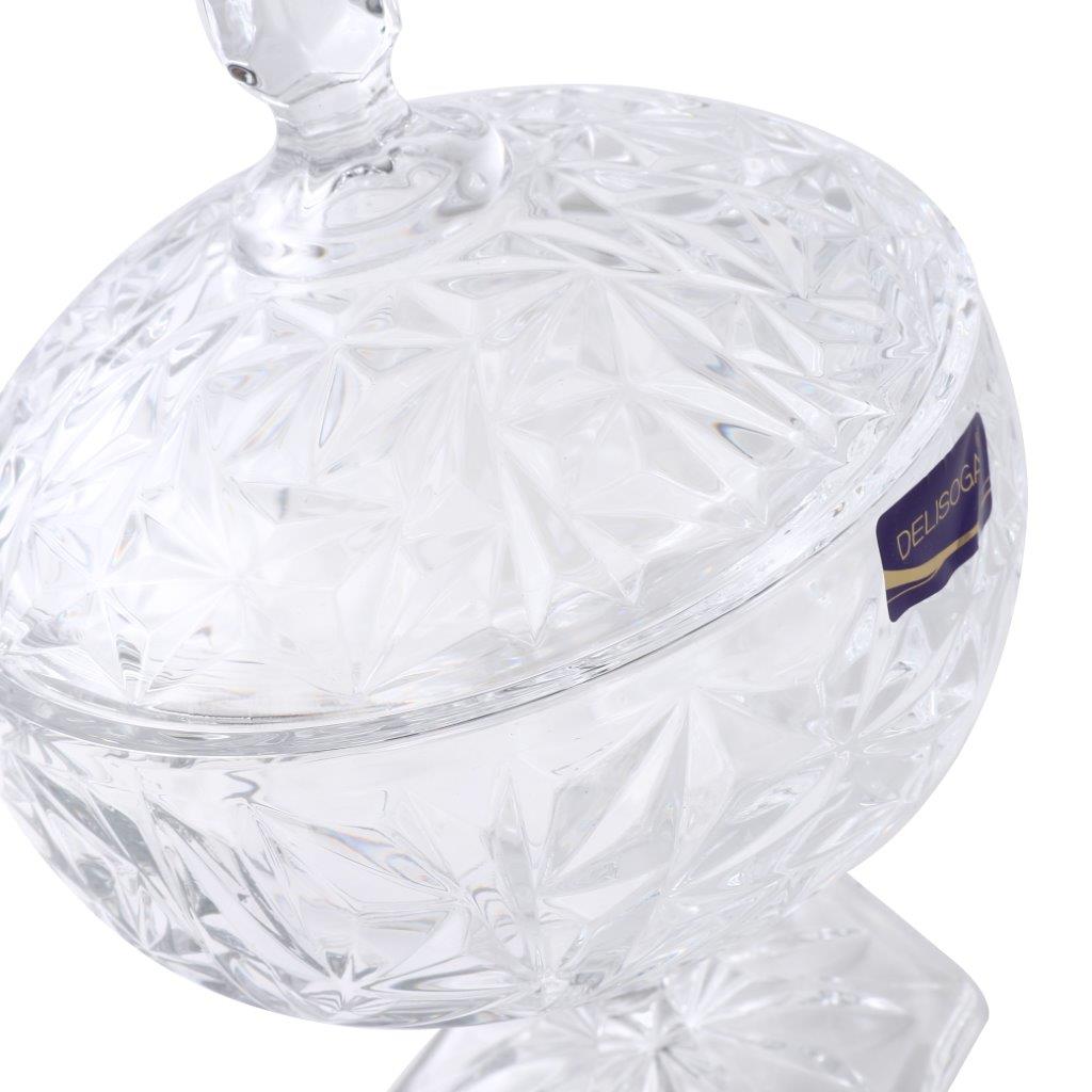 Crystal Glass Footed Sugar Bowl Candy Jar with Lid