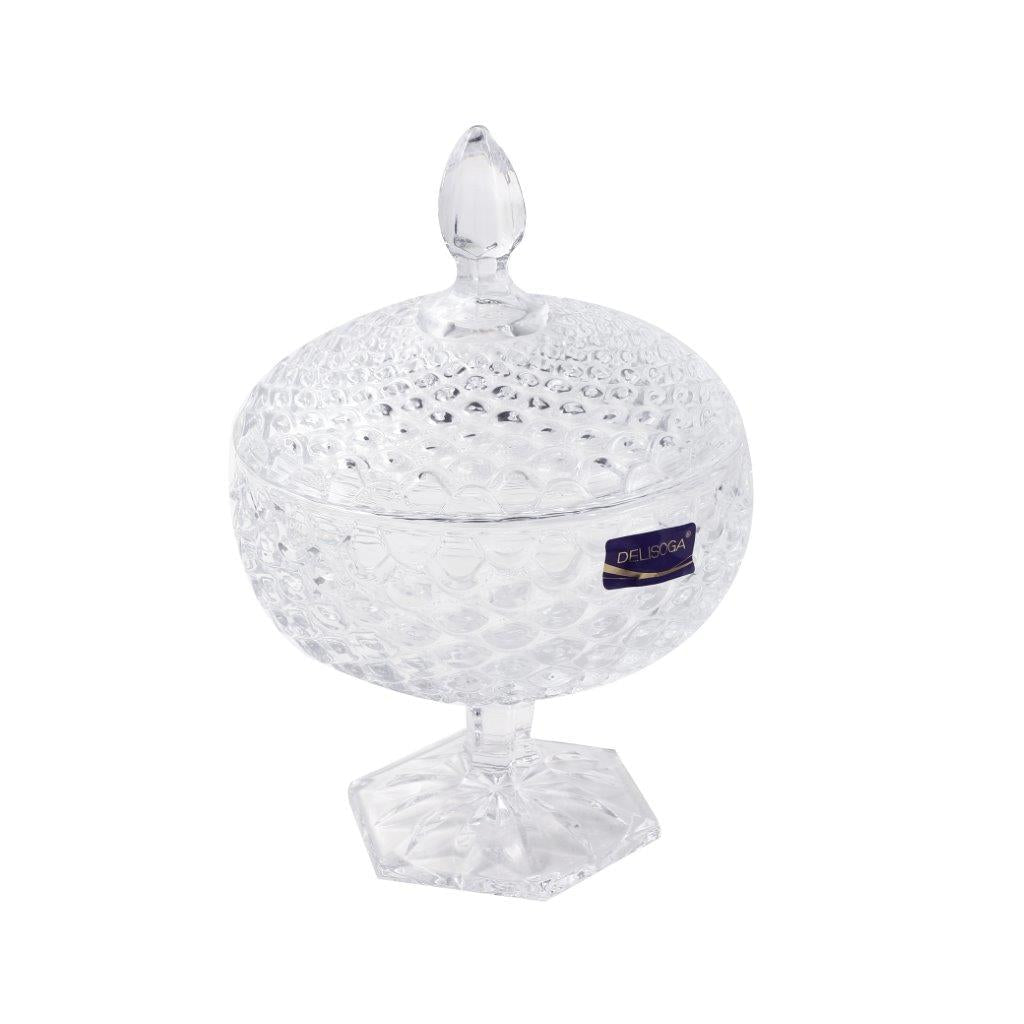 Crystal Glass Footed Fruit Bowl Candy Jar with Lid