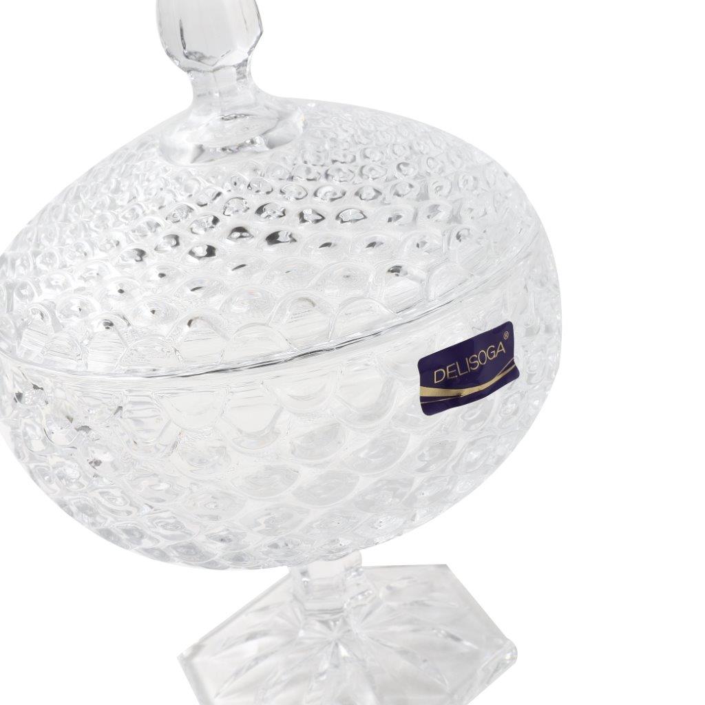 Crystal Glass Footed Fruit Bowl Candy Jar with Lid