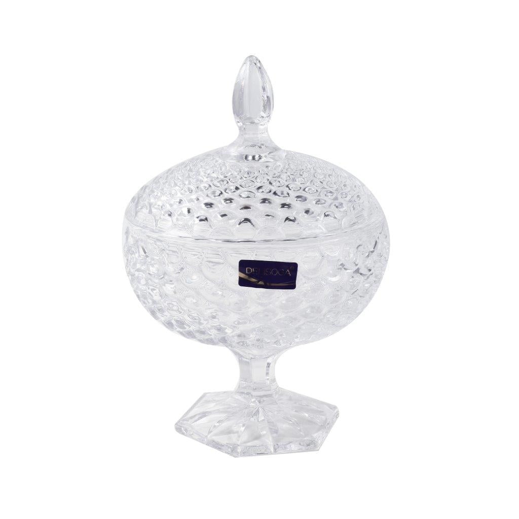Crystal Glass Footed Fruit Bowl Candy Jar with Lid