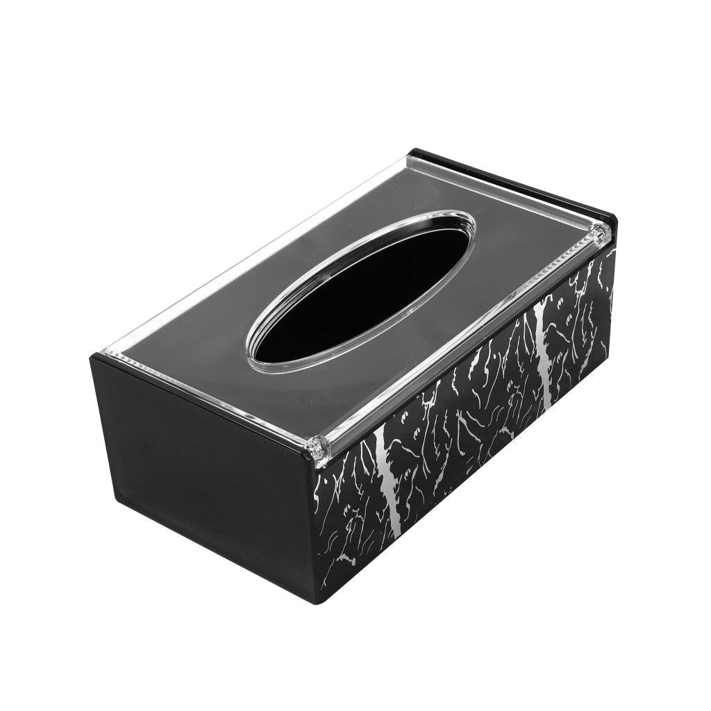 حامل مناديل مستطيل من الأكريليك بتصميم Thunder باللون الأسود والفضي عالي الجودة 12*22*8 سم