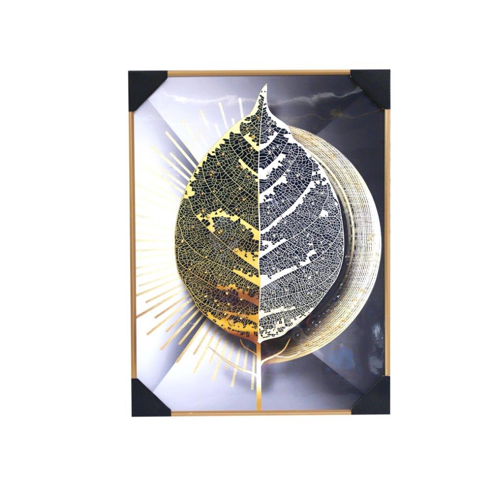 Home Decor Portrait Canvas Wall Art Abstract Leaf Oil Painting Gold Frame 60*80 cm