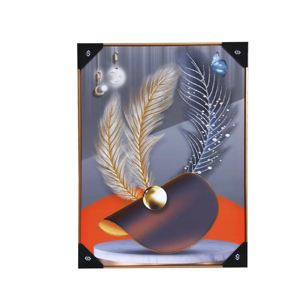 Home Decor Portrait Canvas Wall Art Modern Abstract Feather Oil Painting Picture Frame 62*82 cm