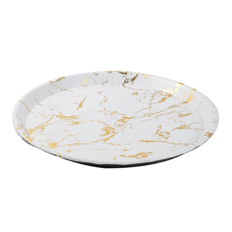 طقم صينية بلاستيكية دائرية من 3 قطع بتصميم تجريدي أبيض 29.5 سم/35.5 سم/40.5 سم