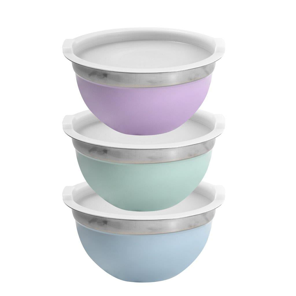 مجموعة أوعية تقديم وخلط من الفولاذ المقاوم للصدأ متعددة الألوان من 3 قطع 18*9.5/22*11/26*12 سم
