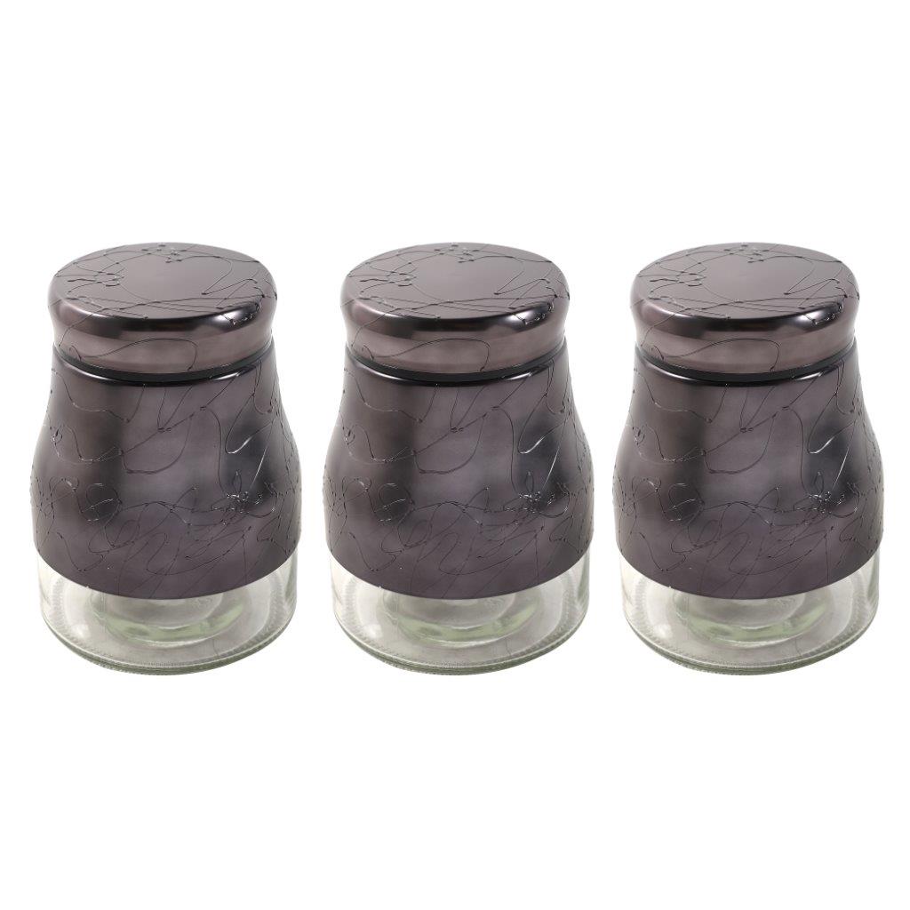 طقم مكون من 3 قطع من علب الشاي والسكر والقهوة ذات القاعدة الزجاجية ذات النمط التجريدي باللون الأرجواني الداكن، 9*15.5 سم