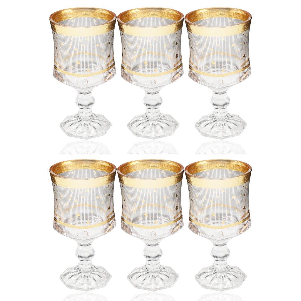 Deco Engraved Gold Abstract Design footed Istikana Glass Tea Cup Set of 6 Pcs 140 ml
