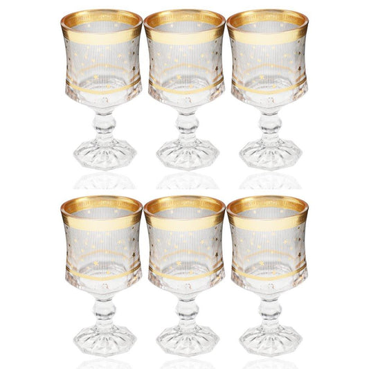 Deco Engraved Gold Abstract Design footed Istikana Glass Tea Cup Set of 6 Pcs 140 ml
