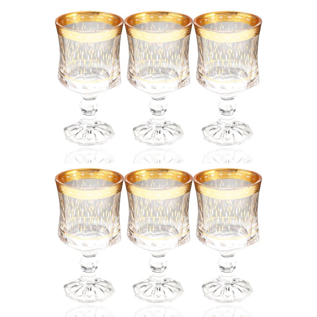 Deco Engraved Gold Abstract Design footed Istikana Glass Tea Cup Set of 6 Pcs 140 ml