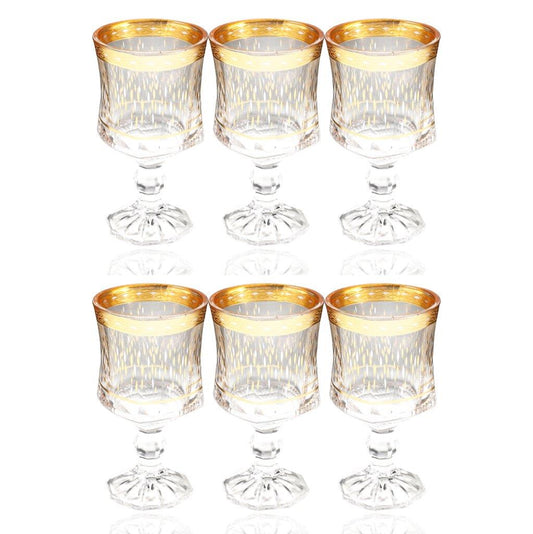 Deco Engraved Gold Abstract Design footed Istikana Glass Tea Cup Set of 6 Pcs 140 ml