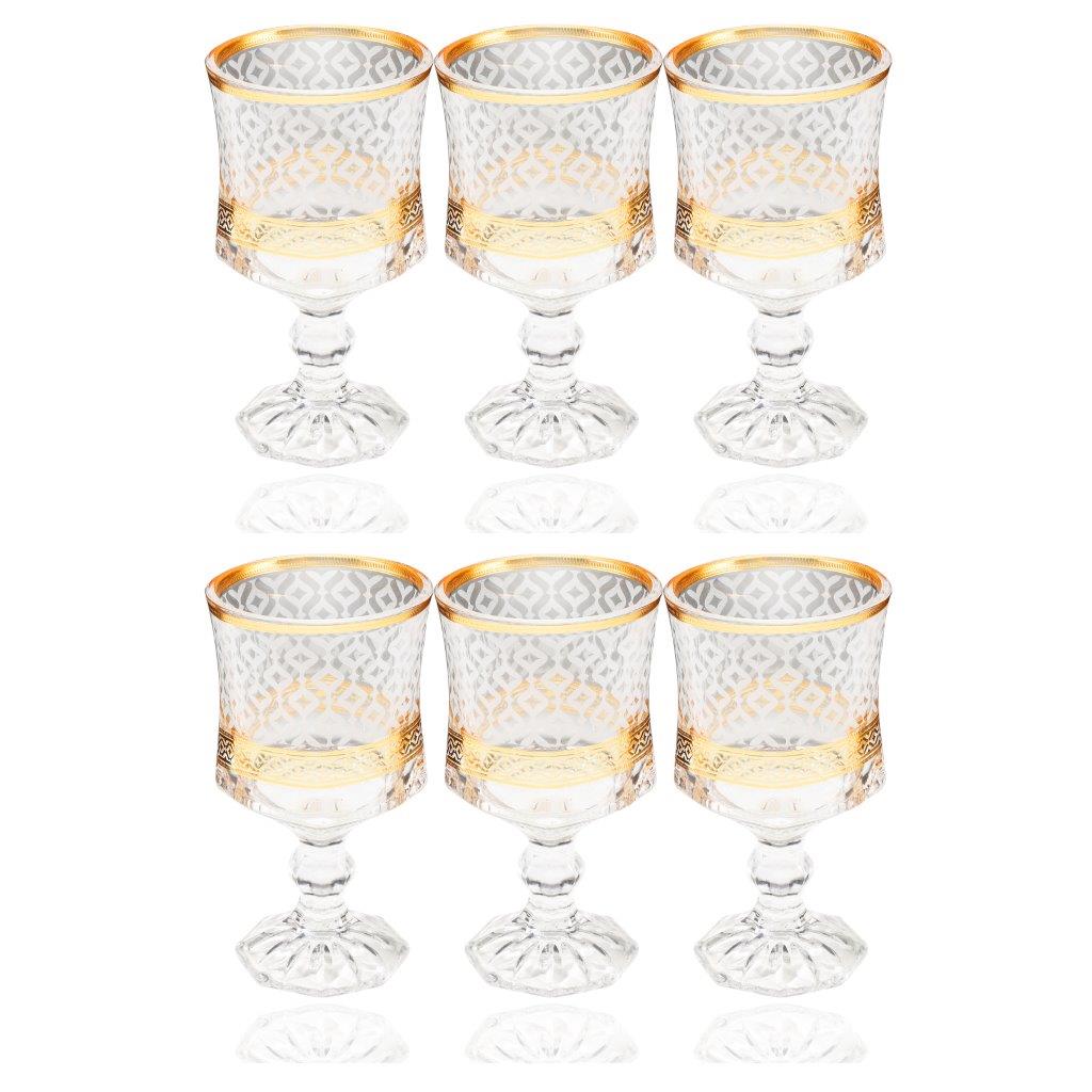 Deco Engraved Gold Abstract Design footed Istikana Glass Tea Cup Set of 6 Pcs 140 ml