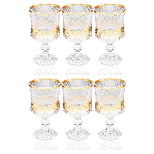 Deco Engraved Gold Abstract Design footed Istikana Glass Tea Cup Set of 6 Pcs 140 ml