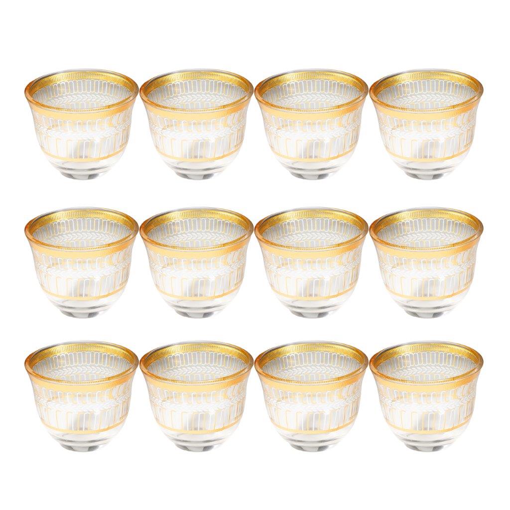 Deco Engraved Glass Cawa Shafee Cup Set of 12 Pcs 60 ml