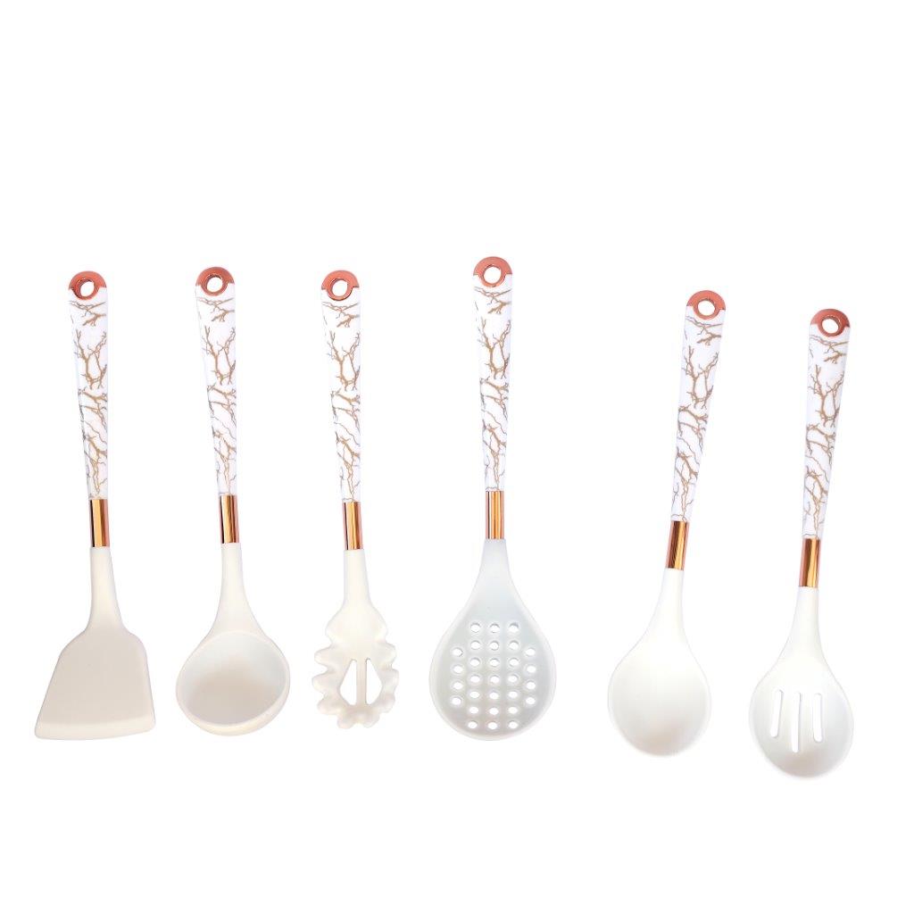 High Quality Plastic Kitchen Cutlery Utensil Spoon Set of 6 Pcs with Chrome Stand 37x15x13 cm