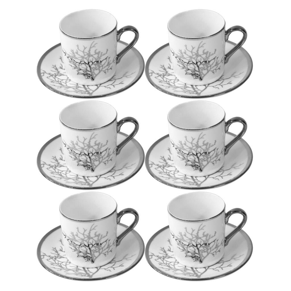 Ceramic Coffee Cup and Saucer Set of 6 Pcs Abstract Print Design 85CC/11 cm