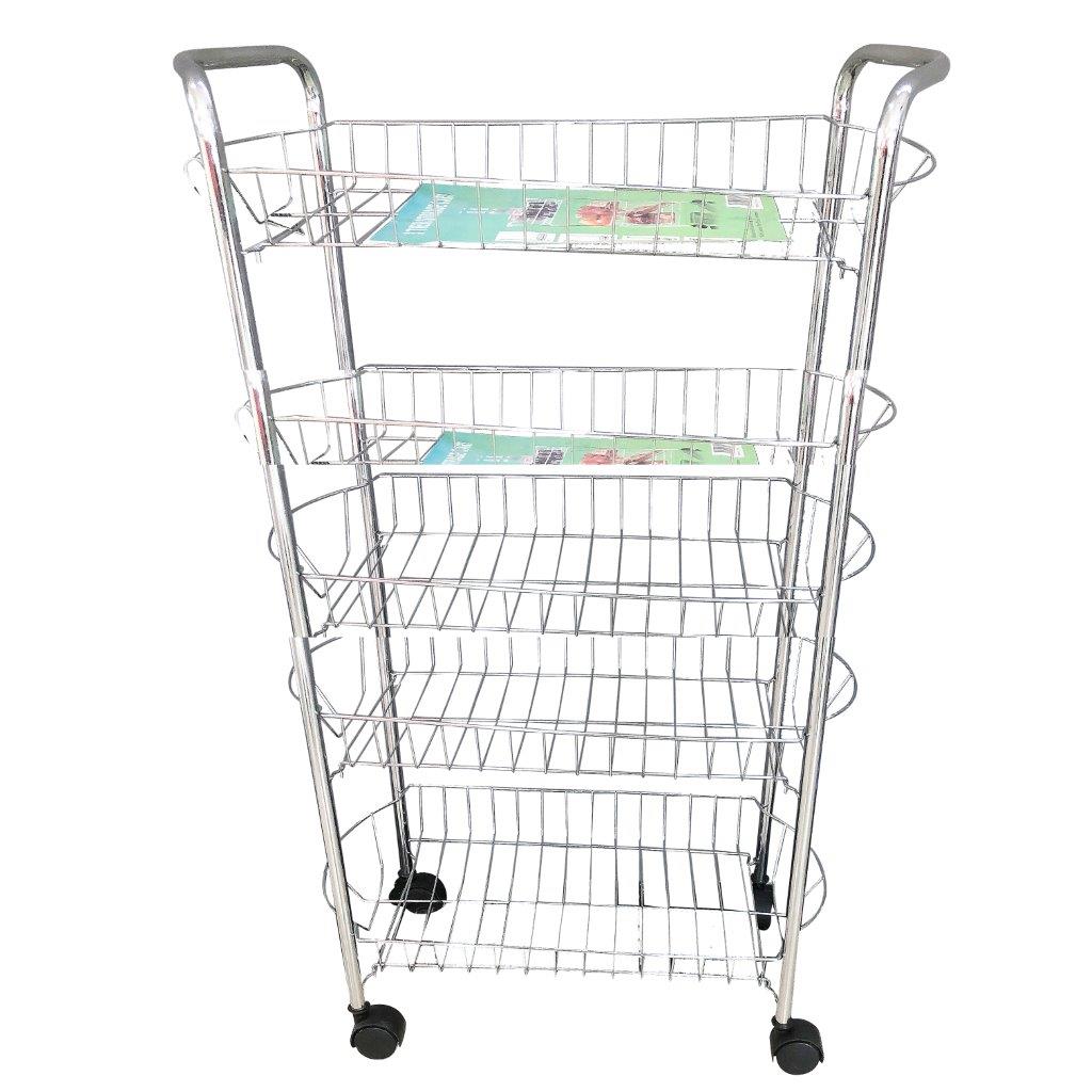 Iron Fruit Vegetable Trolley 3 Tier Wheels Kitchen Storage Shelf Chrome Finish 49*27*62 cm