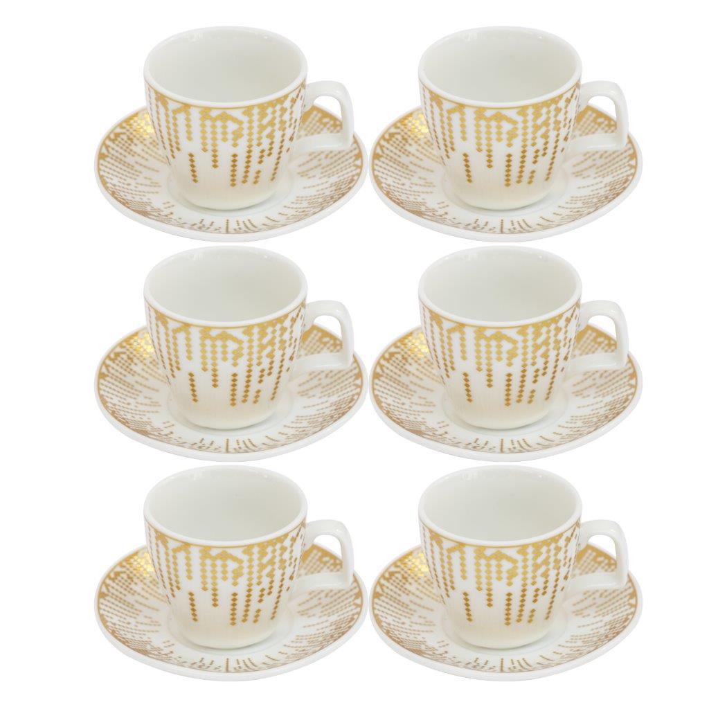 Ceramic Coffee Cup and Saucer Set of 6 Pcs Abstract Print Design 100 ml 10.5 cm