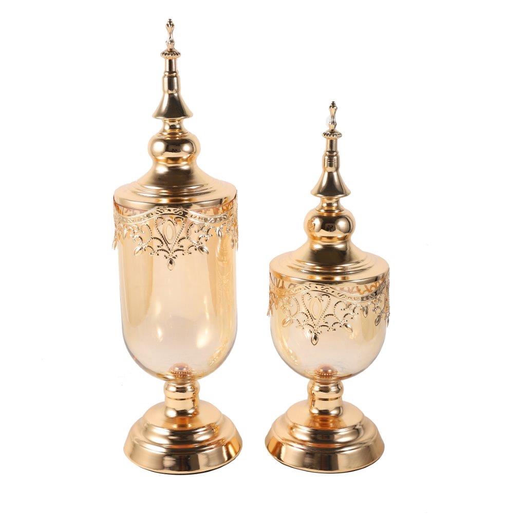Elegant Glass Craft Gold Candleholder Wedding Table Centrepiece set of 2 Pcs 37*11.5/45*11.5 cm