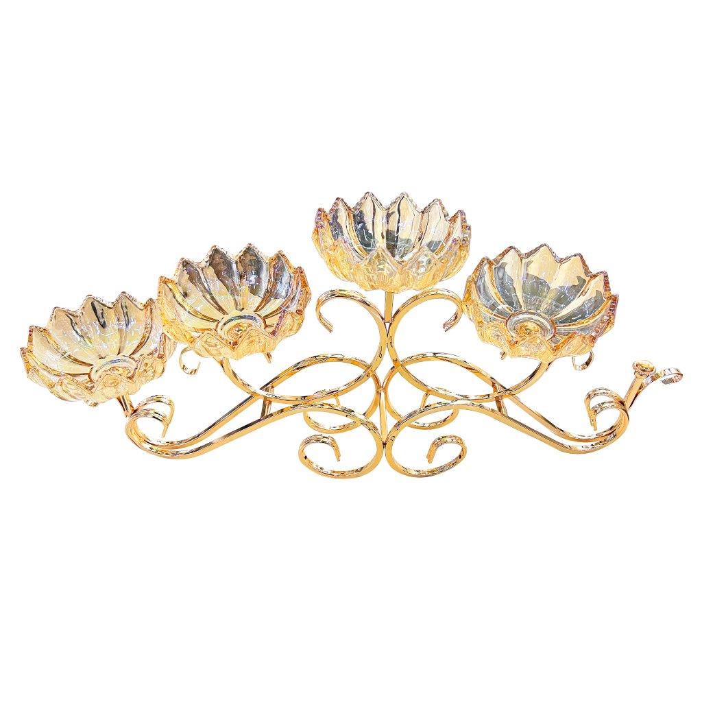 Metal Iron and Glass Golden Dessert Serving dry fruit decoration 4 plates 14*32*70 cm