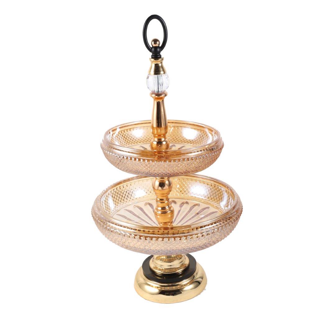 Luxury Deccor Glass Cake Stand Fruit Platter 2 Tier Gold 47*19*25 cm