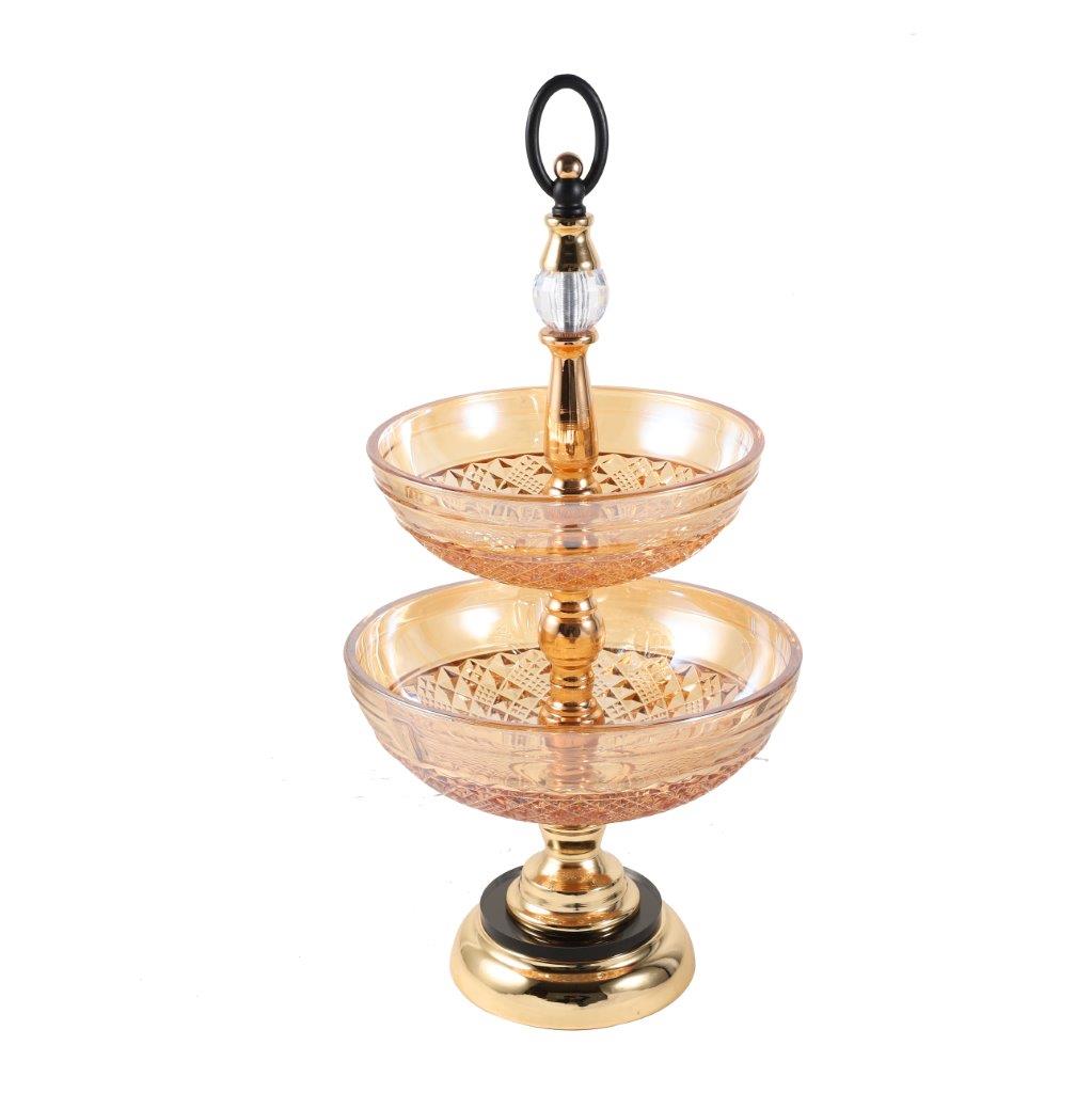 Luxury Deccor Glass Cake Stand Fruit Platter 2 Tier Gold 47*19*23 cm