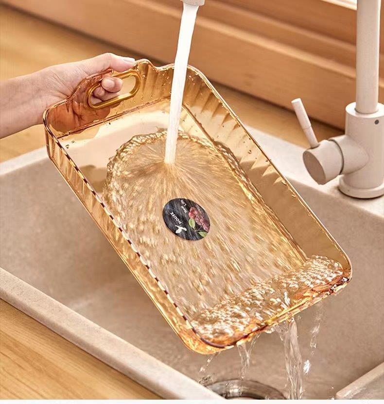 صينية تقديم مستطيلة بلاستيكية متعددة الألوان بمقابض 39*28.5*6.5 سم