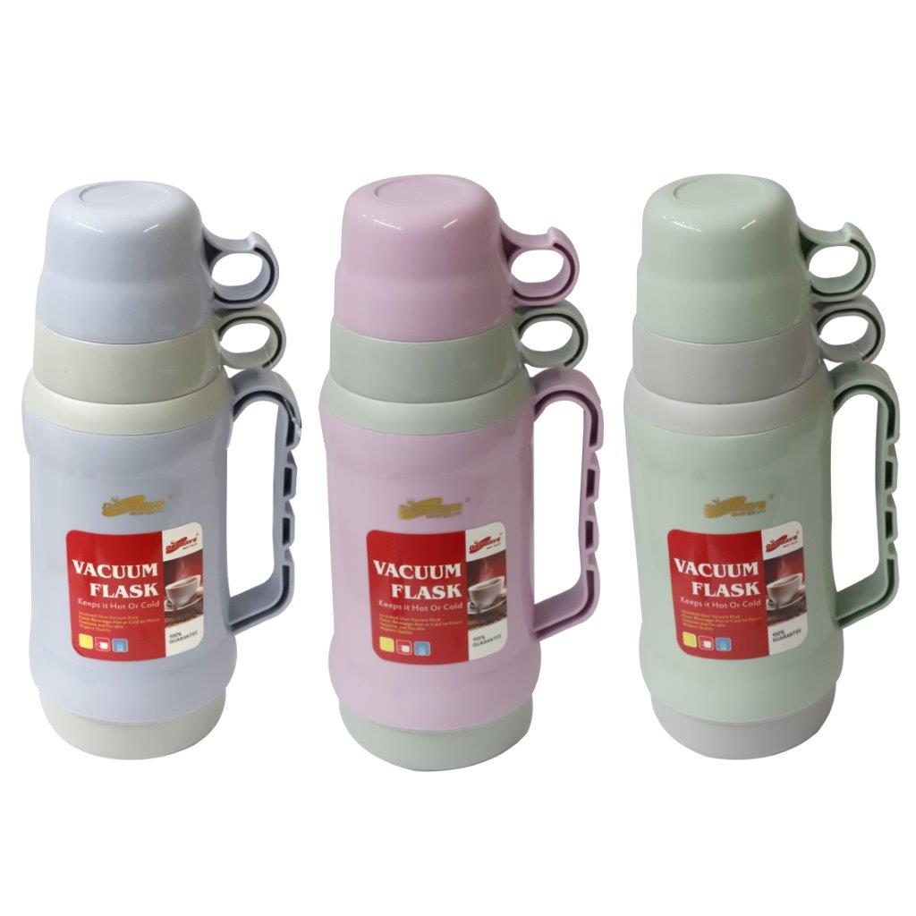 ترمس حراري محمول معزول بالفراغ متعدد الألوان من البلاستيك للسفر بسعة 1.0 لتر