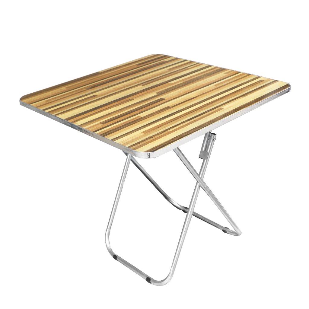 Bamboo Top Metal Stand Round Folding Table Trestle for Outdoor Picnic 70*70 cm