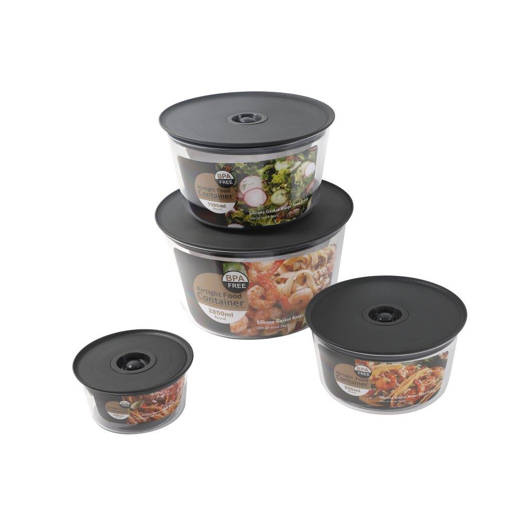 Multipurpose Clear Colour BPA Free Plastic Storage Box Food Container Set of 4 Pcs 2850 ml+1580 ml+800 ml+280 ml Diameter 21.9*12.8cm