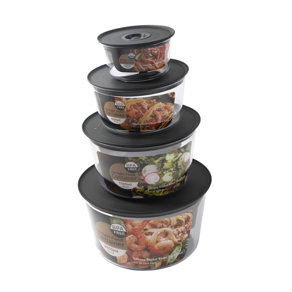 Multipurpose Clear Colour BPA Free Plastic Storage Box Food Container Set of 4 Pcs 2850 ml+1580 ml+800 ml+280 ml Diameter 21.9*12.8cm