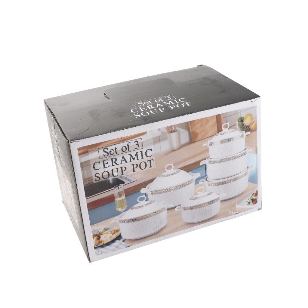 Ceramic Soup Tureen Casserole Dish Bowl Set of 3 Pcs 27/23/20 cm*12 cm