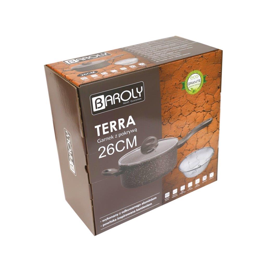 Brown Granite Non Stick Marble Coated Die Cast Aluminium Saucepan with Lid Induction Silicone Handle 28 cm