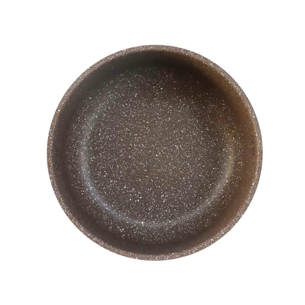 Brown Granite Non Stick Marble Coated Die Cast Aluminium Saucepan with Lid Induction Silicone Handle 28 cm