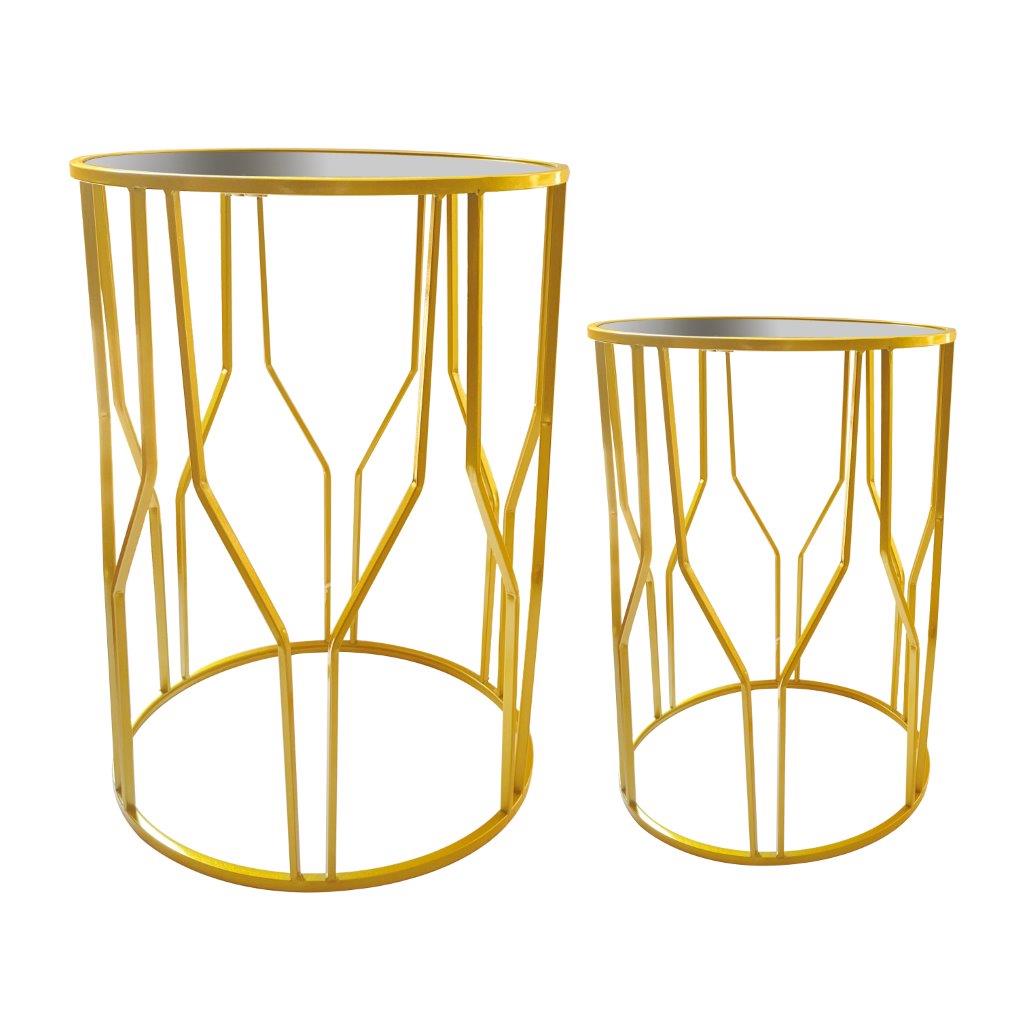 Metal Glasstop Abstract Design Round Side Table Set of 2 38X50/32*45 cm
