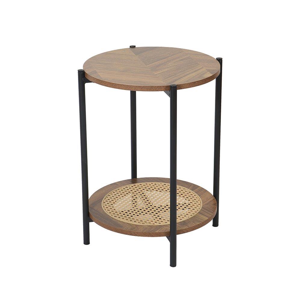 Metal Accent Timber Top Pattern Abstract Design Round Side Table Corner Table 40*40*55 cm