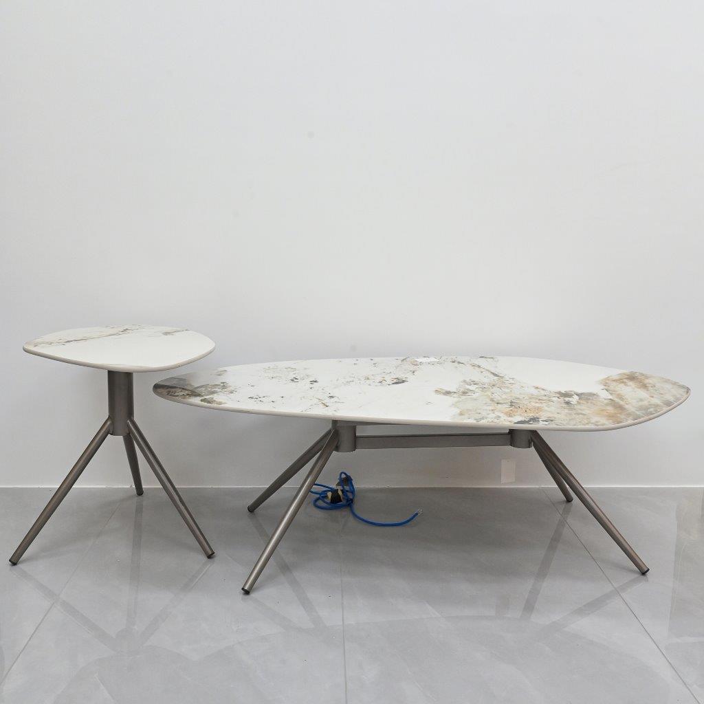 Home Decor Marbletop Metal Centre Table Set of 2 Pcs Living Room Hallway 129*64*42/54*44*50 cm