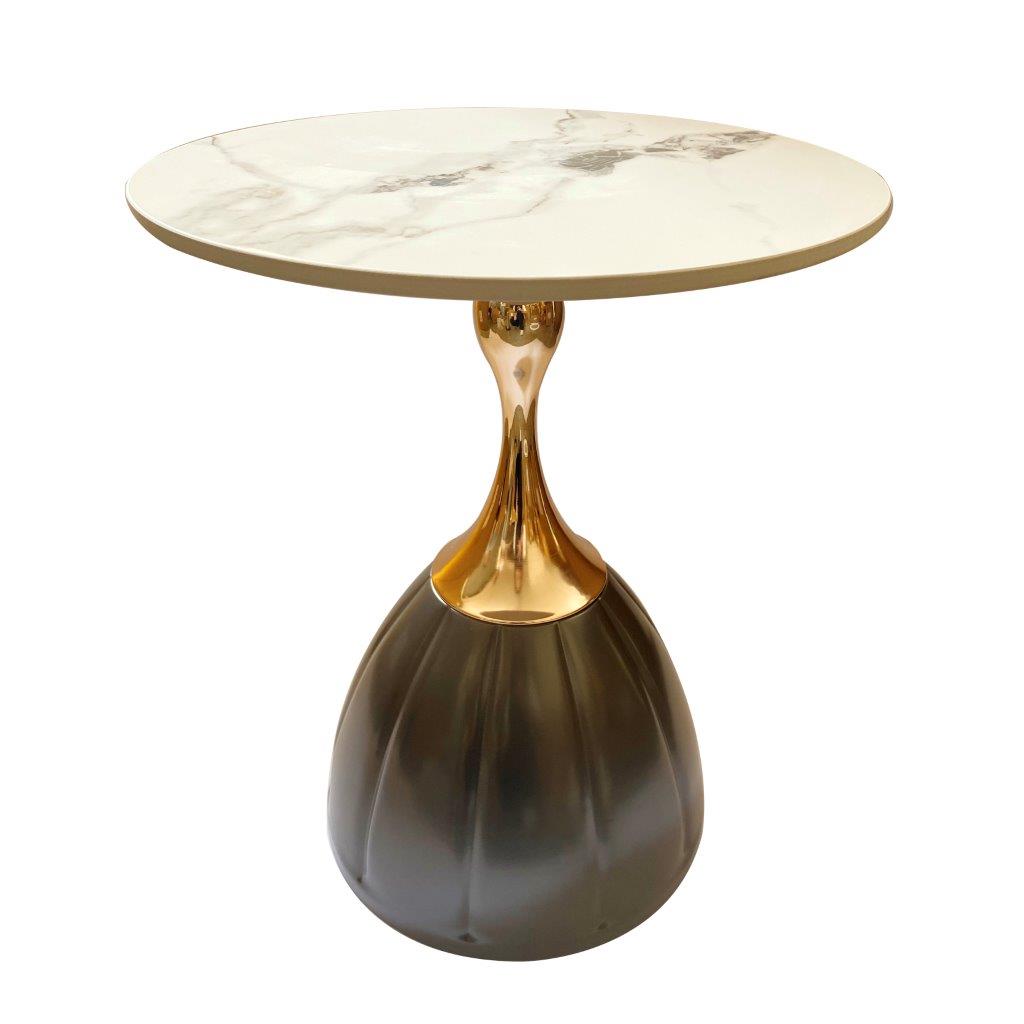 Ultra Modern Designer Stone Top Metal Frame Round Side/Centre Table 42*50 cm