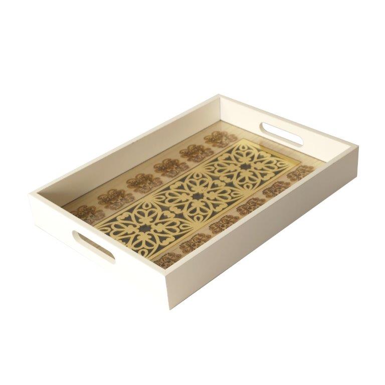 Abstract Deco Food Tray MDF Rectangle Serving Tray Set of 2 Pcs