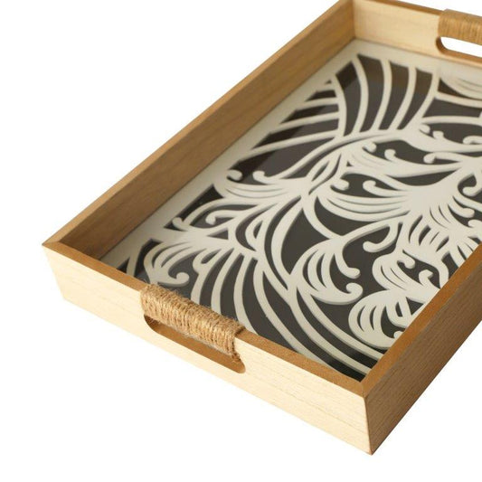 Abstract Deco Food Tray MDF Rectangle Serving Tray Set of 2 Pcs